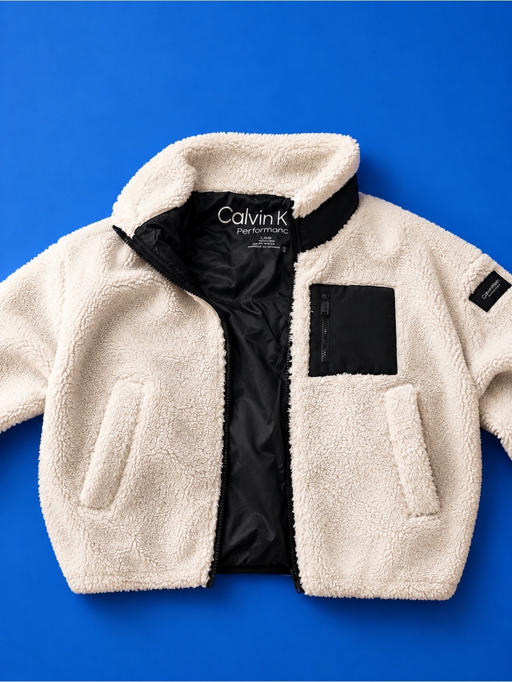 Calvin Klein Kids Cream Sherpa Jacket with Black Accents
